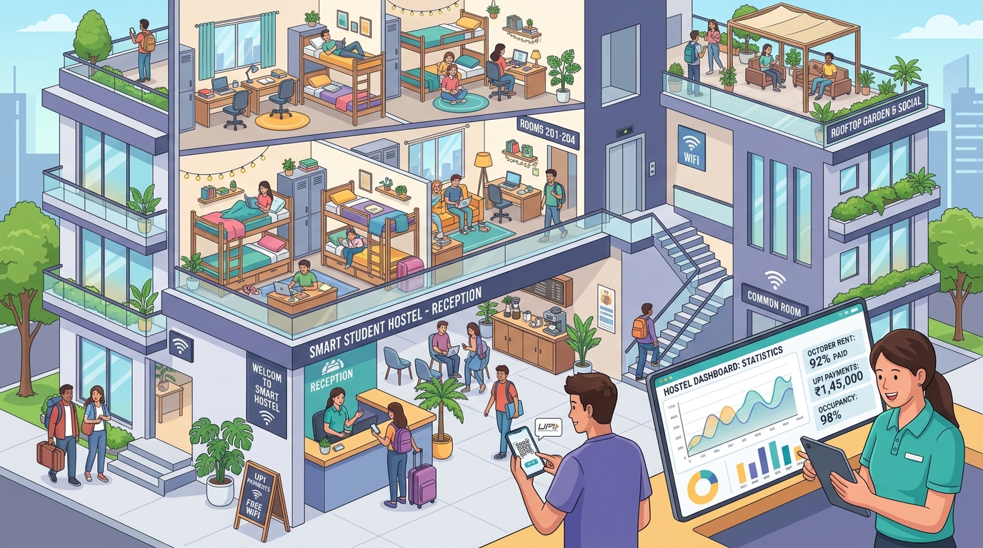 Smart Hostel Management Platform Illustration